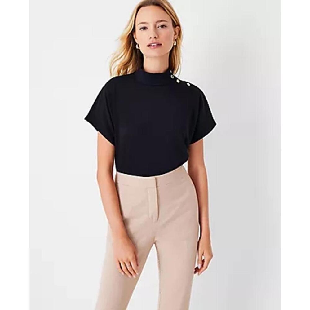 Ann Taylor Black Sleeveless Top with Gold Tone Button Detail size 10P